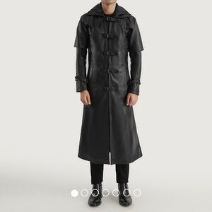 HUNTSMANN BLACK LEATHER, men’s  TRENCH COAT, size M